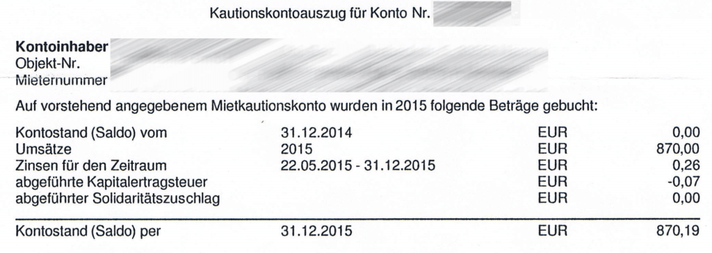 kautionskontoauszug