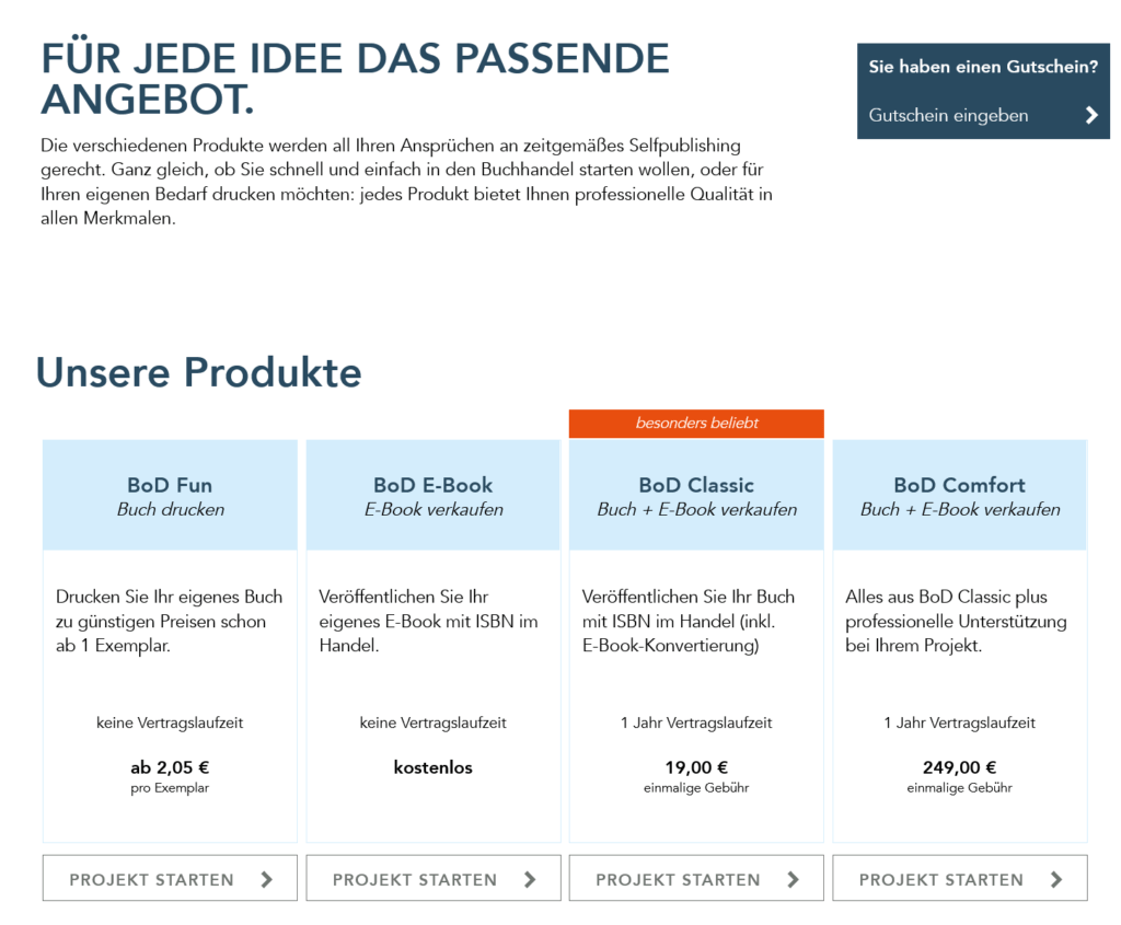 Die unterschiedlichen Preisangebote von Books on Demand.