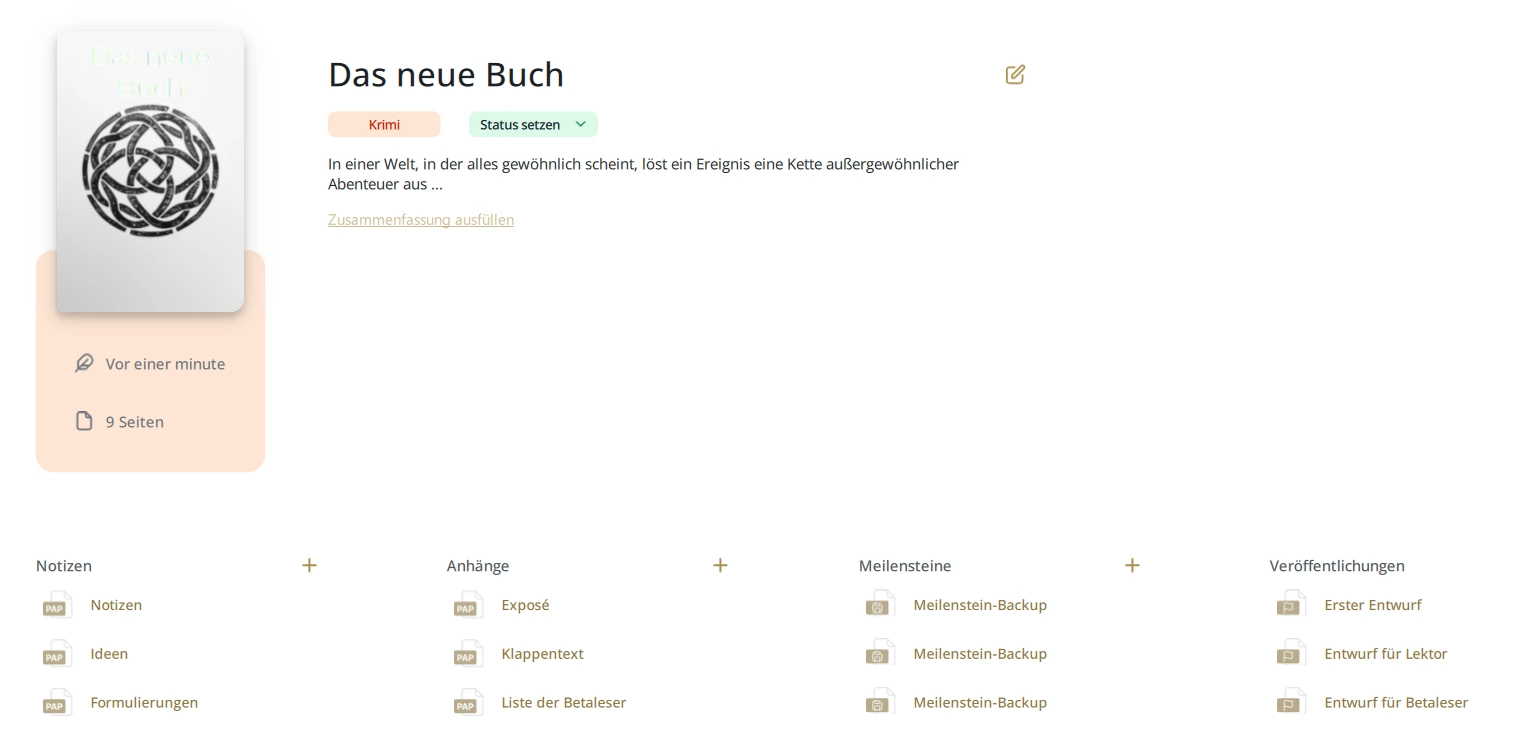 Die Übersichtsseite von Papyrus Autor.