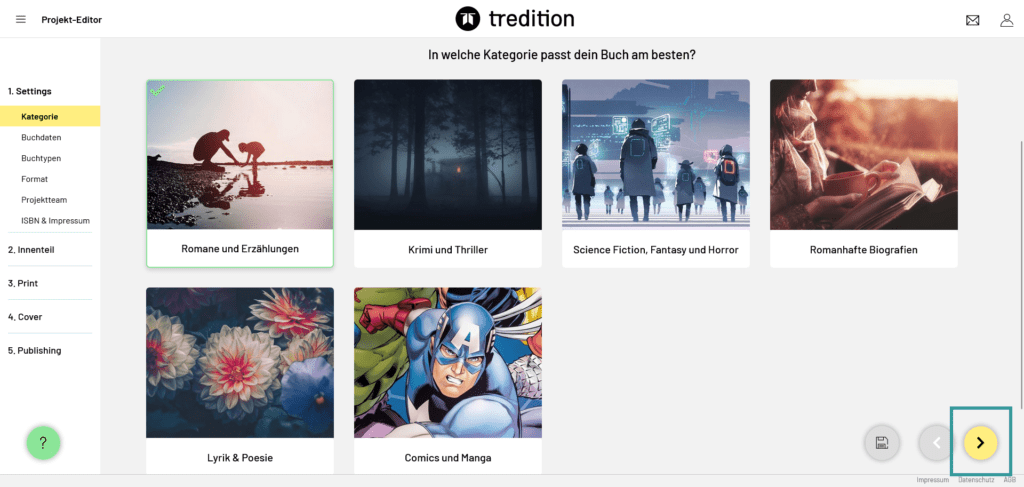 Einstellungsmöglichkeiten bei Tredition