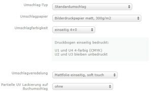 Einstellungsmöglichkeiten bei booksfactory.de