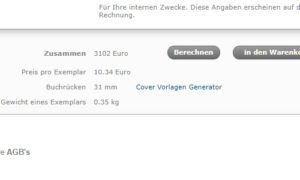 Einstellungsmöglichkeiten bei booksfactory.de