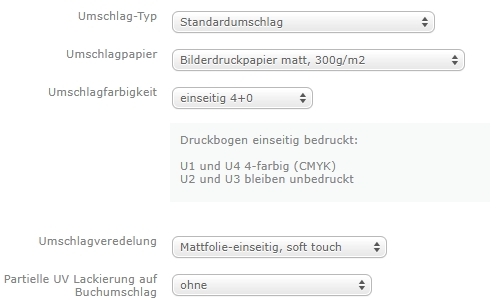 Einstellungsmöglichkeiten bei booksfactory.de