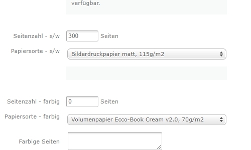 Einstellungsmöglichkeiten bei booksfactory.de