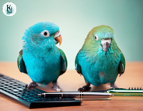 stift-oder-tastatur Zwei Vögel wählen zwischen Stift oder Tastatur.